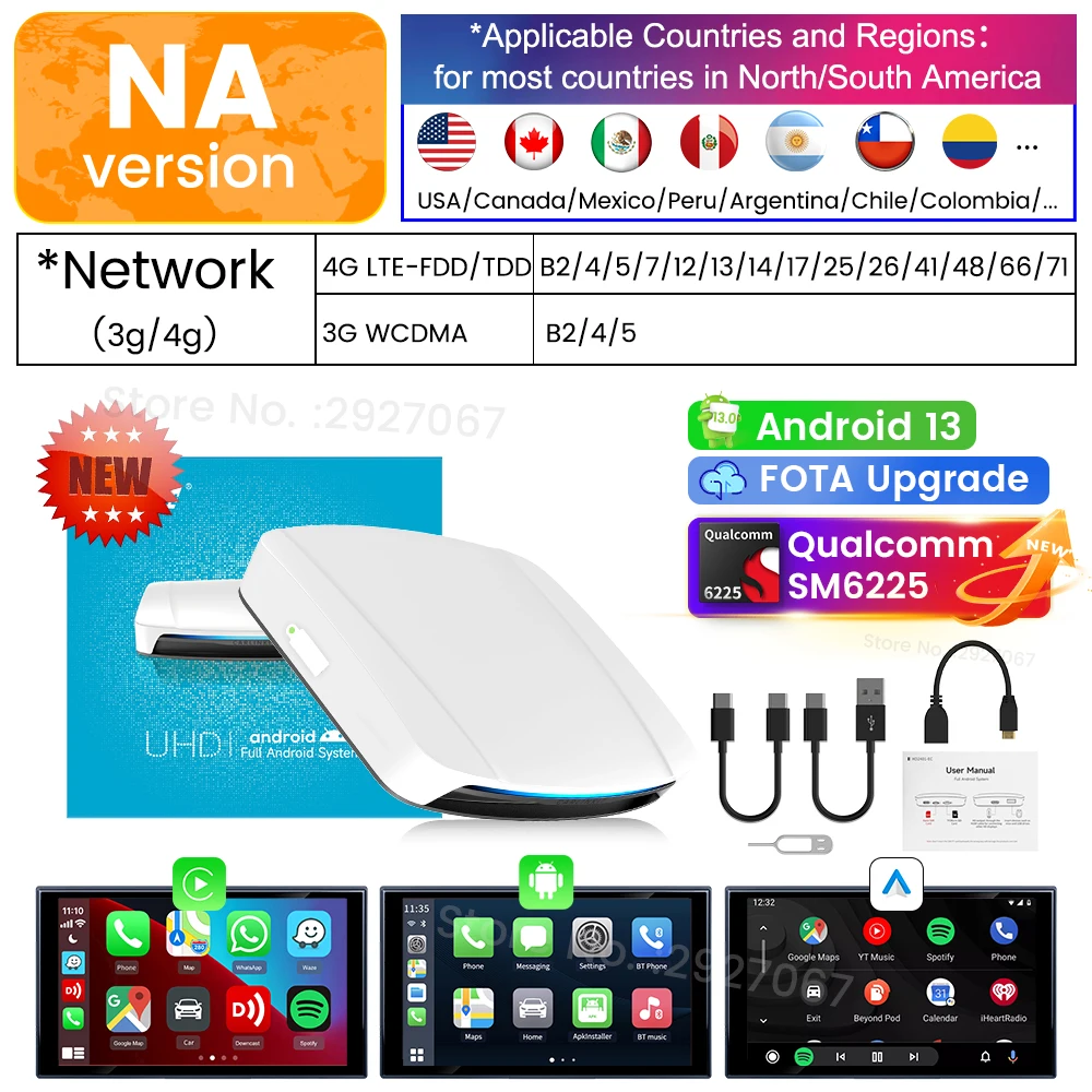 HDMI CarlinKit CarPlay Ai TV Box Android 13 met HD-uitgang SM6225 Draadloze CarPlay Android Auto Streaming Box 4 in 1 voor OEM-auto