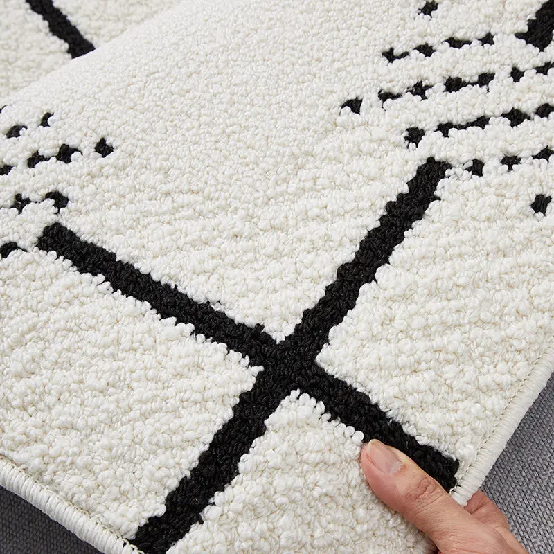 French Style Light Luxury Living Room Carpet Simple Plaid Sofa Floor Rug Black White Modern Rug for Bedroom Home Decor Hotel Rug