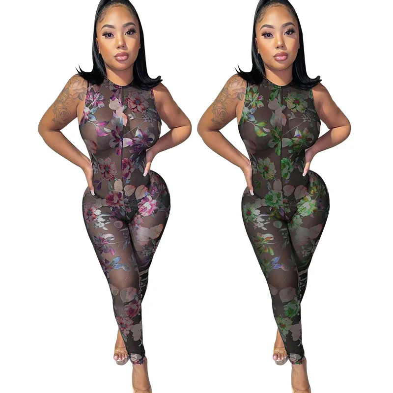 

summer sexy mesh see through bodycon jumpsuit women night club party wear one piece outfits rompers