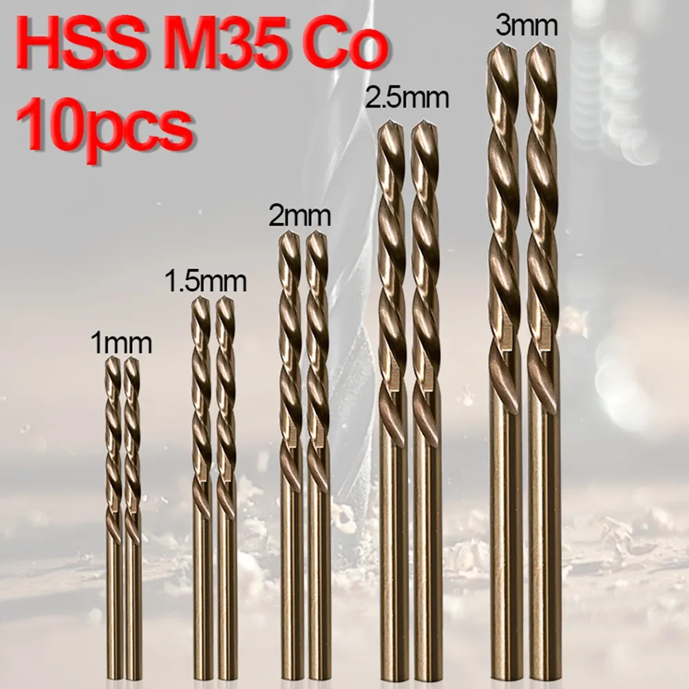 

10pcs/set HSS M35 Cobalt Drill Bit 1mm 1.5mm 2mm 2.5mm 3mm Cobalt Coated Drill Bit Power Tool For Metal Stainless Steel Drilling