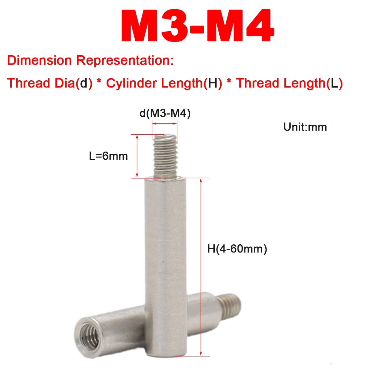 M3M4 304 Stainless Steel Single Head Thread Extended Round Nut Post