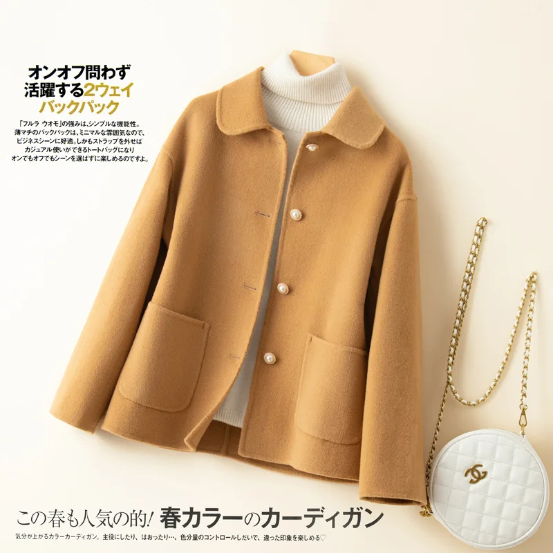 2025 Double-sided Cashmere Coat Women's Short High-end Small Doll Collar Small Fragrant Woolen Coat