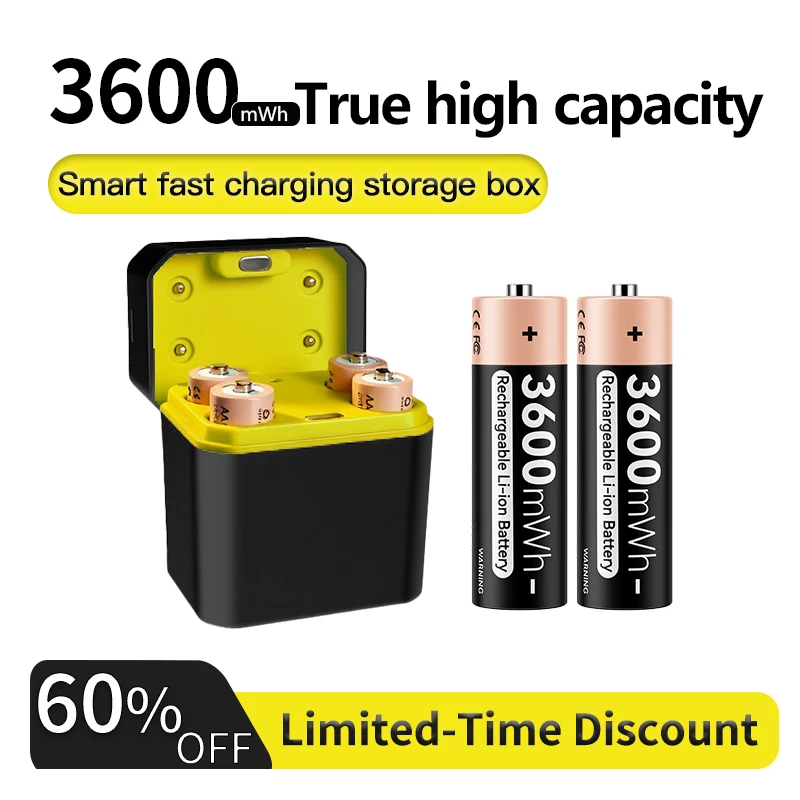 

Kuugro 1.5V 3600mWh AA Rechargeable Battery with 4 Slot Battery Charger for Toy Game Console Mouse Remote Doorbell