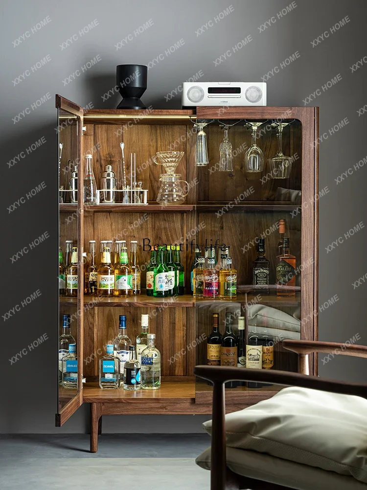 

Простая настенная стеклянная дверь из массива дерева в скандинавском стиле со световым дисплеем, бревна из североамериканского черного ореха.