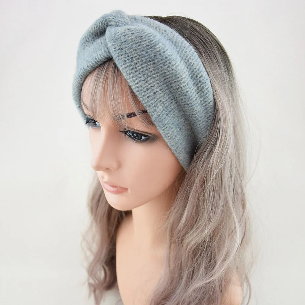 New Wool Knitting Cross Wide Headbands Winter Ear Warmer Soft Elastic Mohair Headwrap Turban For Women Girl Hair Accessories