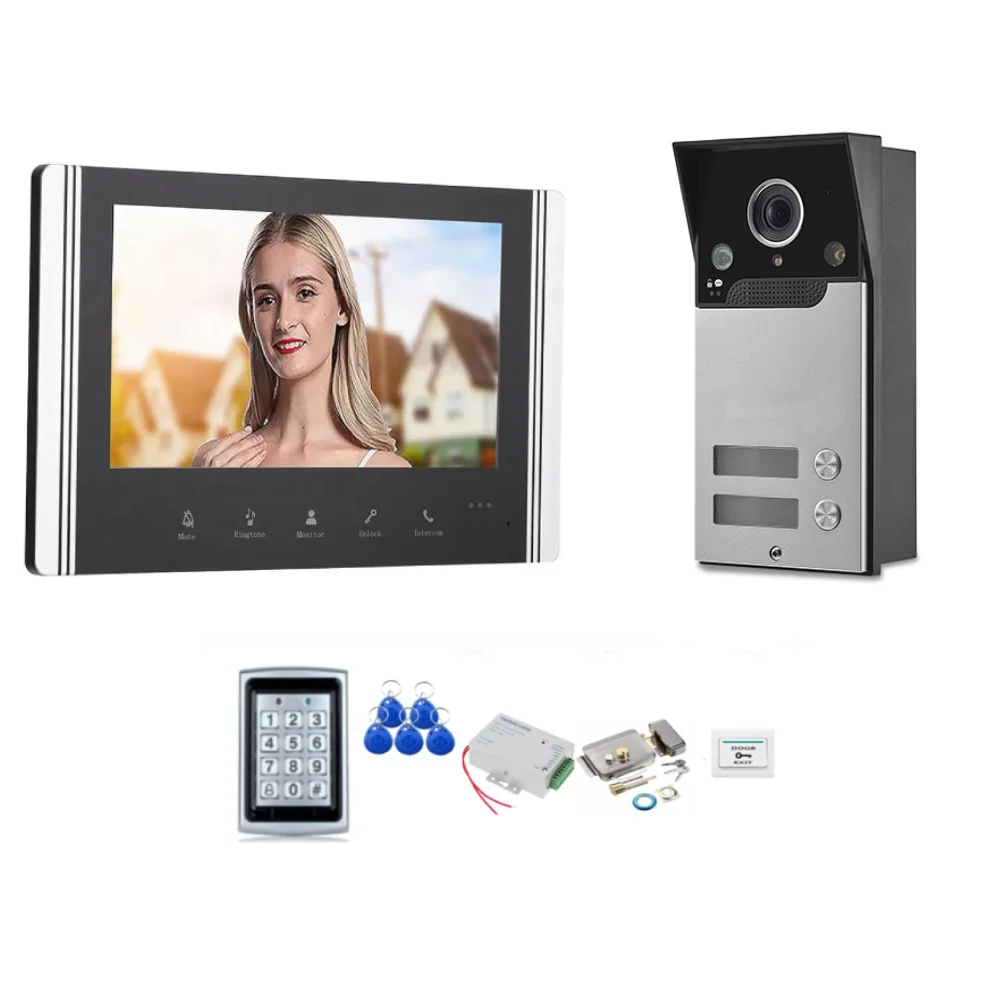 Tuya Smart Video Doorbell WIFI Building Intercom System Password RFID Unlock Doorbell  2 Units Camera Video Door Phone Kits