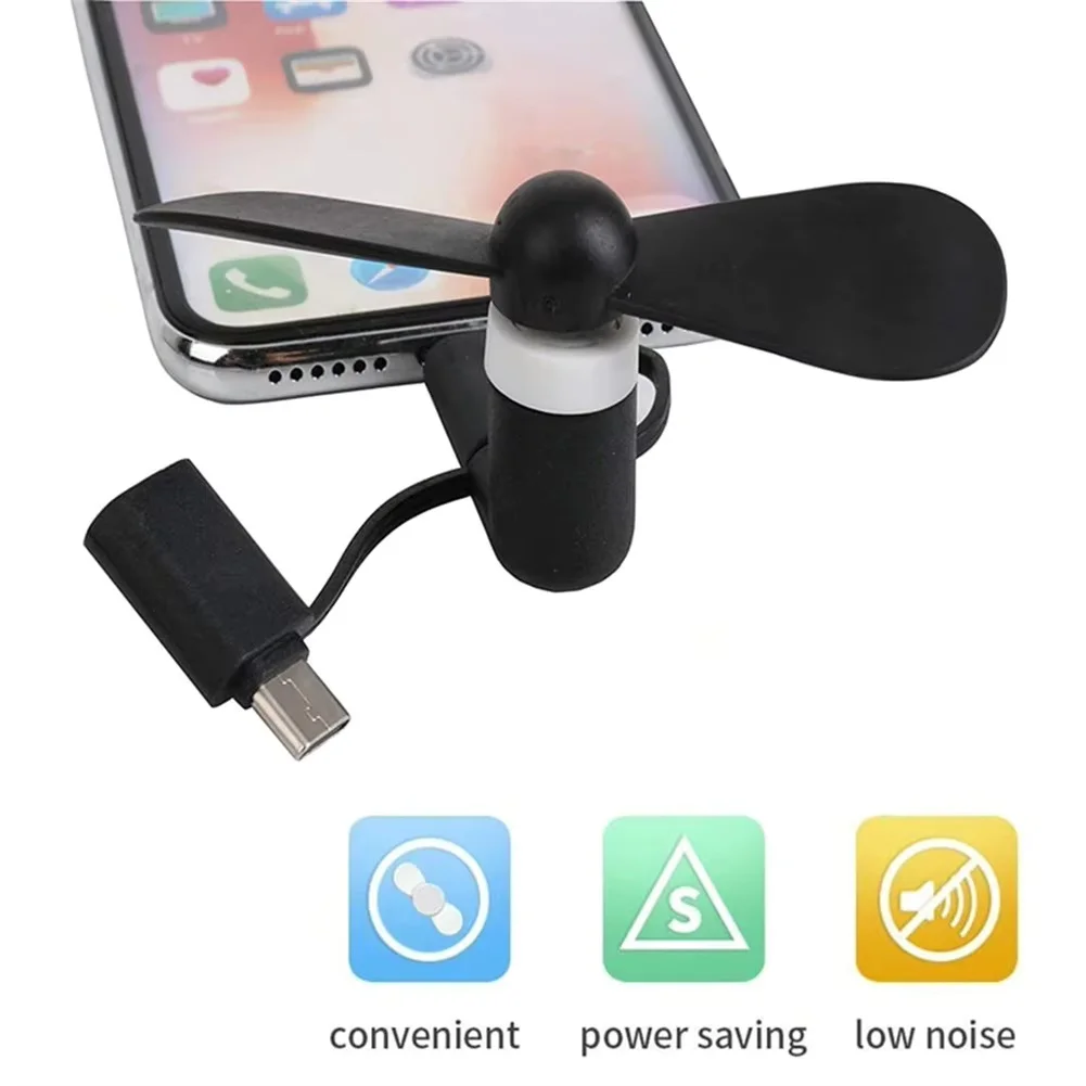 Mini ventilador portátil 3 em 1, ventilador usb para celular, para iphone, samsung, xiaomi, micro/type-c/ios, acessórios universais de resfriamento