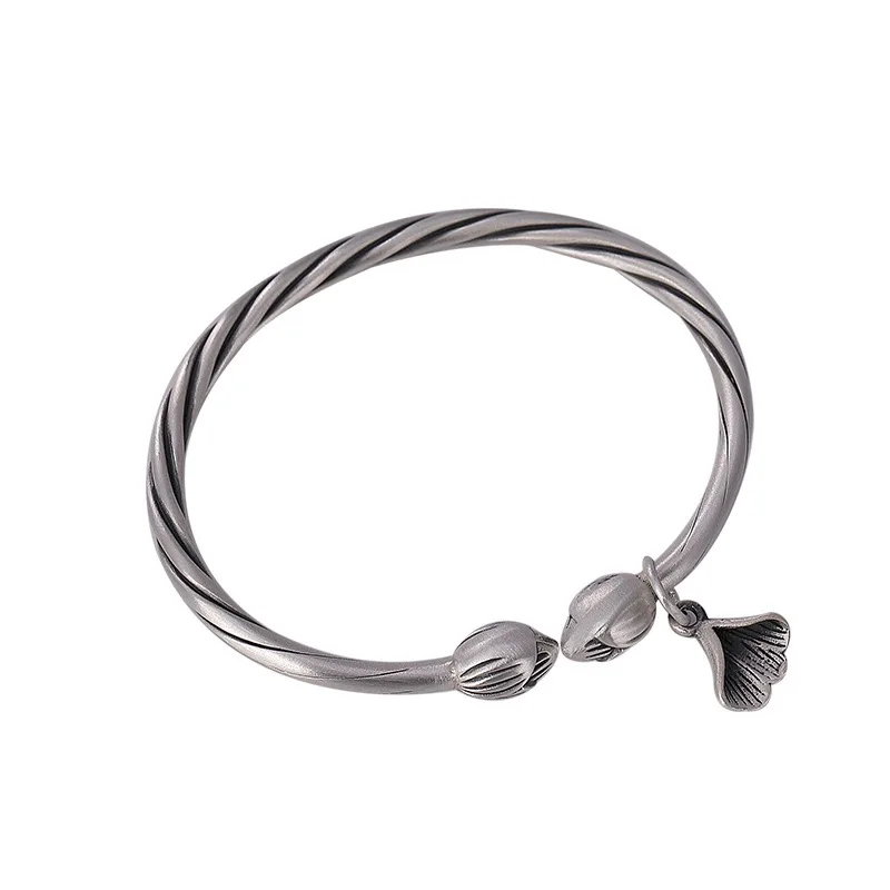 925 Sterling Silver Bracelets for Women Men String Accessories Retro twist Flower Pendant Party Jewelry Gift