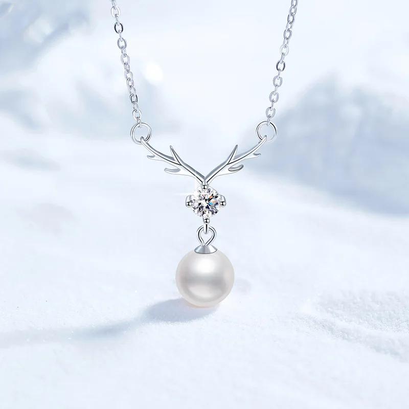 

Platinum PT95018k Gold Necklace, Women's Moissanite Necklace, Freshwater Pearl Necklace, Pendant with You All The Way