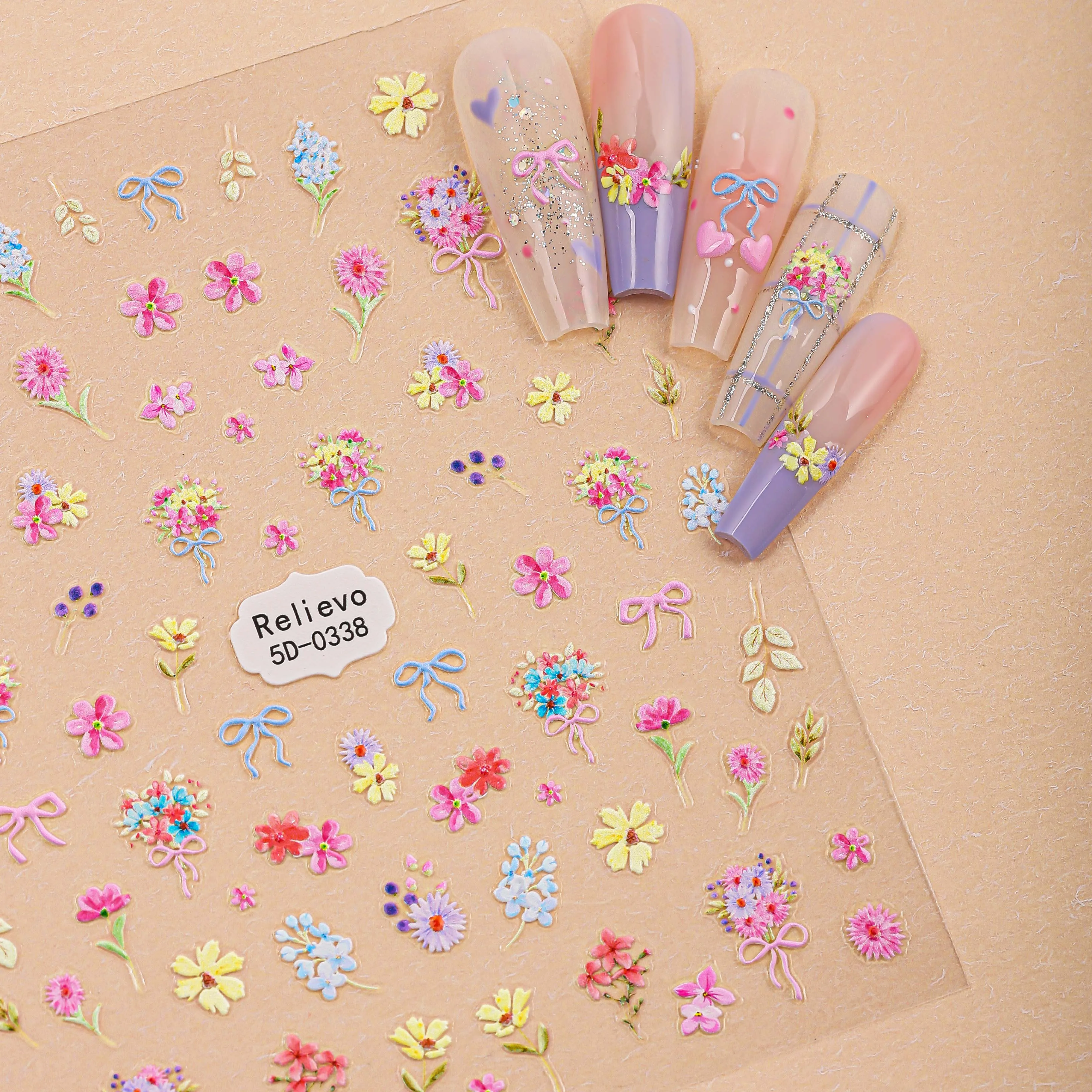 1pcs 5D Summer Daisy Flower Nail Art Sticker Relief Floral Self-Adhesive Nail Decals for Girls and Women DIY Nail Art Decoration