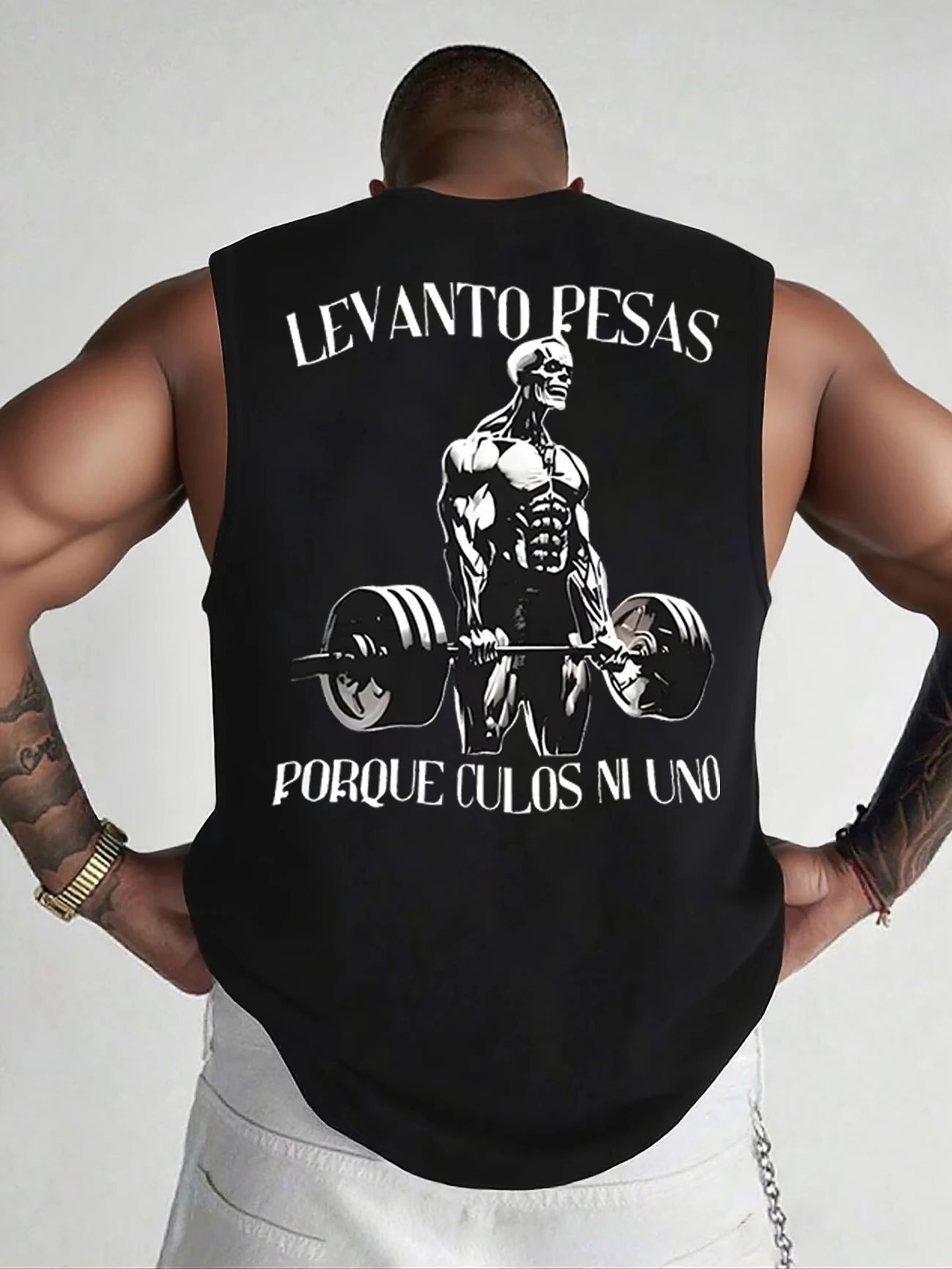 Men Vintage Washed Cotton Tank Top Calacas Chidas Gym Sleeveless Workout Top Funny Skeleton Print Streetwear Sleeveless T-Shirt