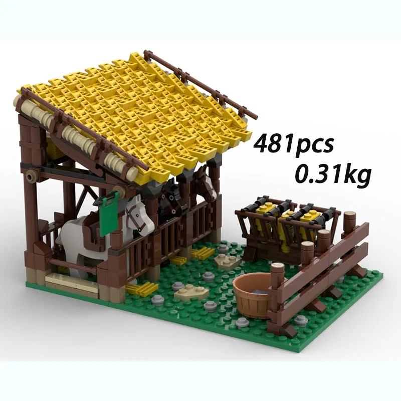 Spot blocchi di assemblaggio di piccole particelle MOC-85668 Knight Camp 202692 Modello di fattoria medievale 87706 ornamento creativo stabile