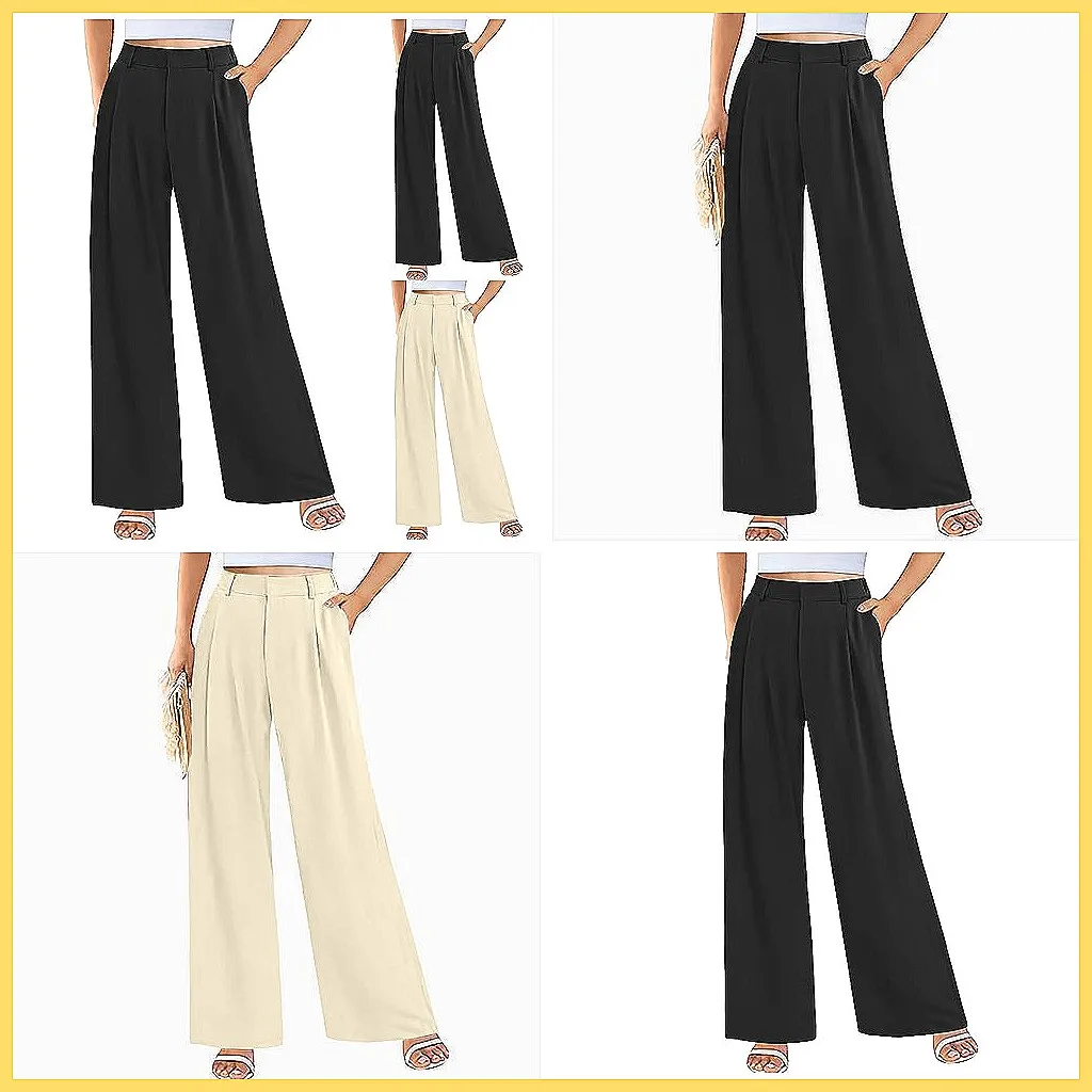 

Women's High Waist Wide Leg Pants, Elastic Stretch Straight Long Work Trousers