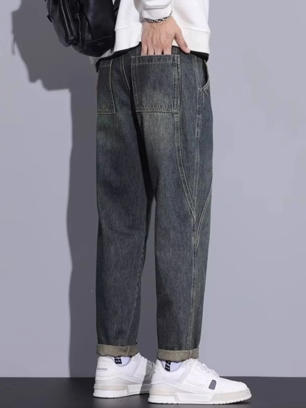 

Американские элитные мужские джинсы в стиле ретро, прямые брюки, повседневная рабочая одежда, универсальные длинные брюки, модные весенне-осенние свободные брюки