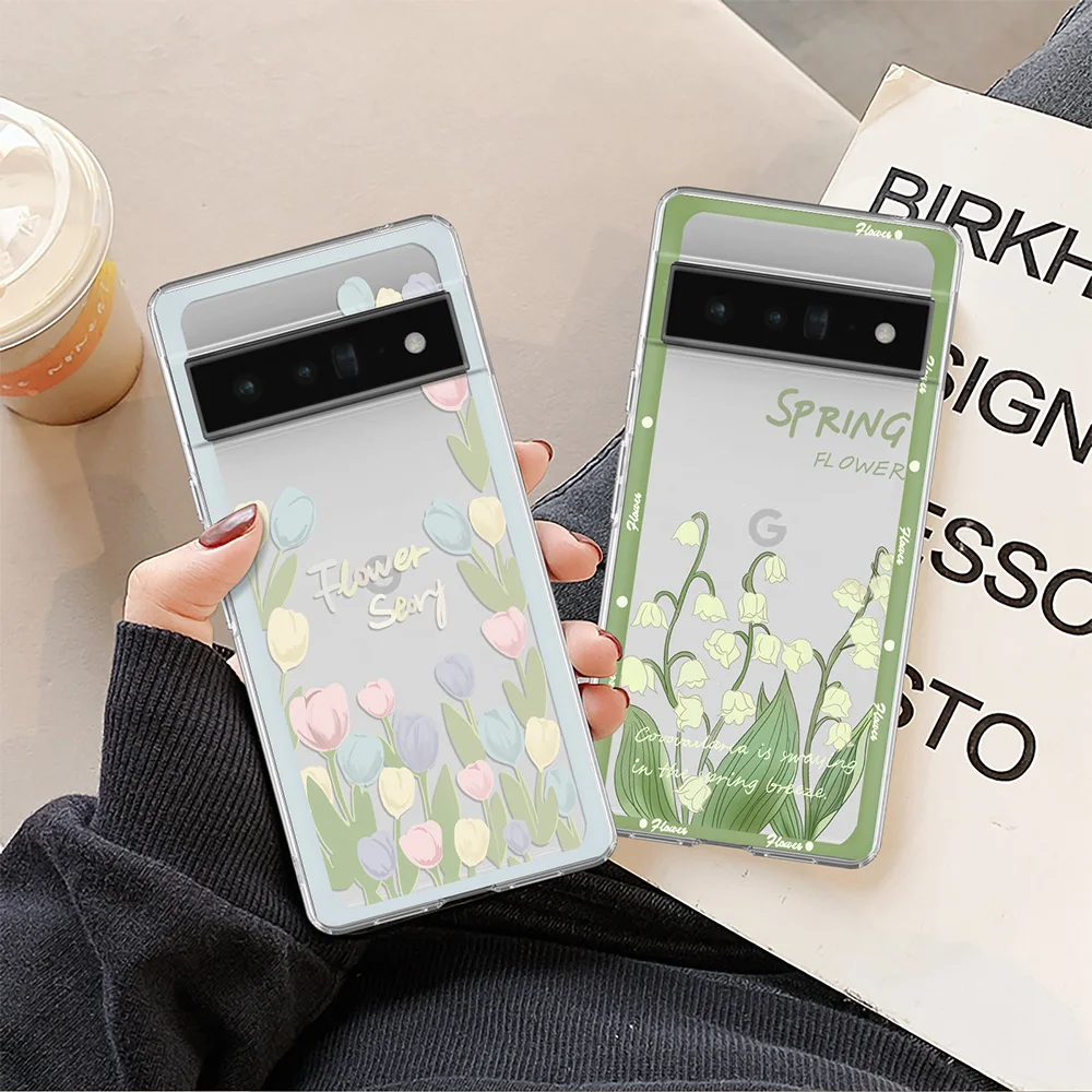 

ins Tulip Phone Case for Google Pixel 7Pro 7 6a 6 5 5a 5G 4 3 3a XL 4a Clear Soft TPU Cover for Google 6Pro 8 Pro Capinha