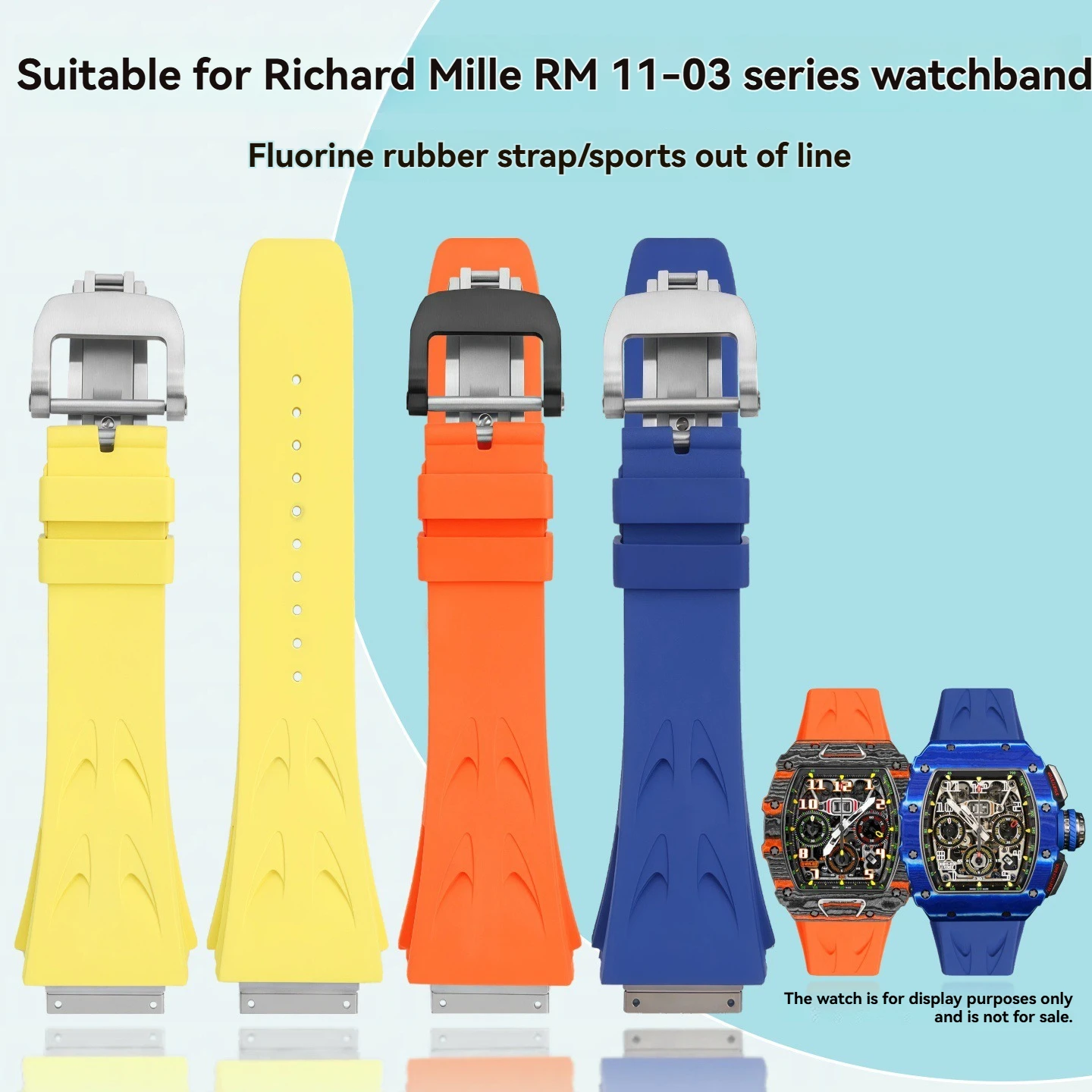 FKM Fluorocarbon Rubber Strap for Richard Mille RM11-03, RM-011, RM65-01, and RM65-02 Skeleton Mechanical Watch Bracelets