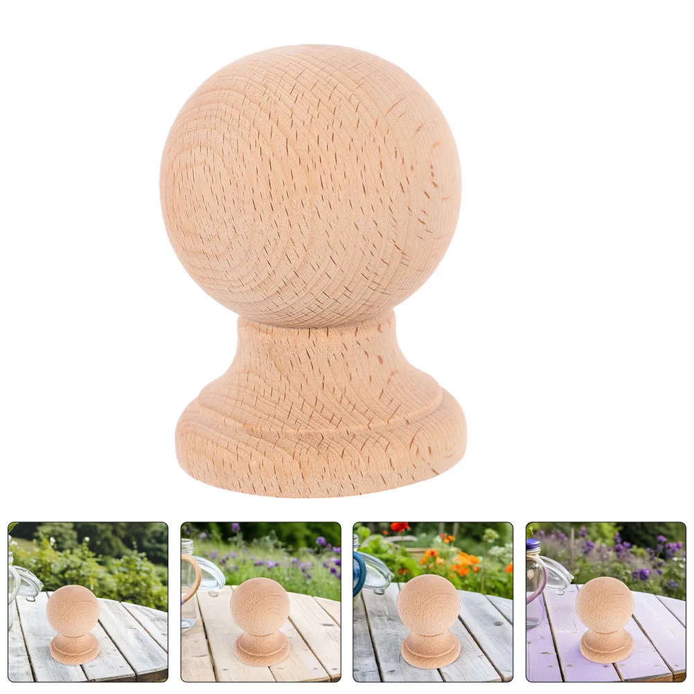 2Pcs Solid Wood Decorative Finials for Bed Posts Staircases Curtain Rods Unfinished Wooden DIY Crafts Home Decoration