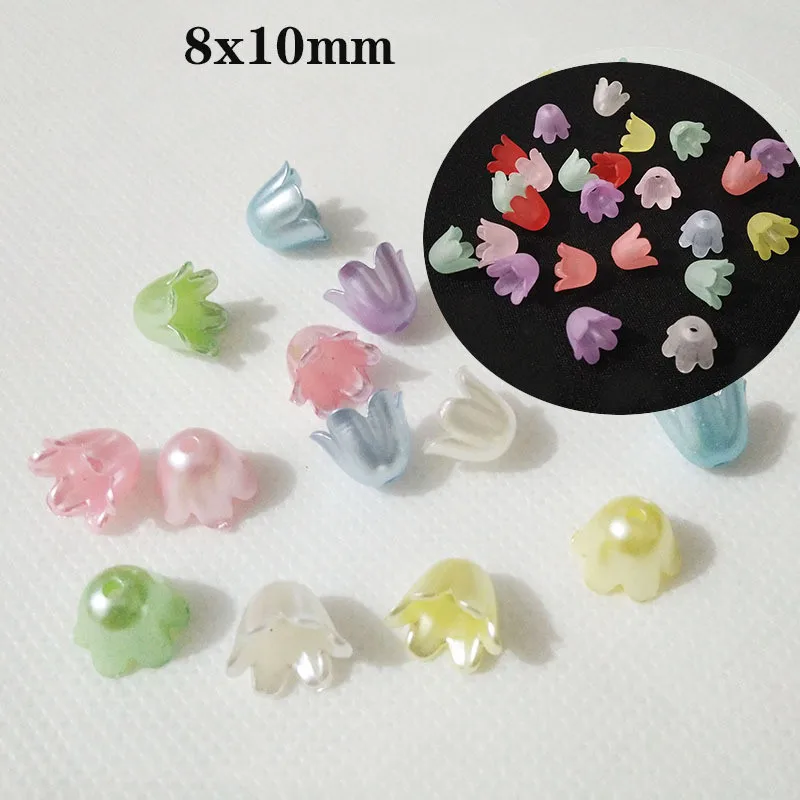 50Pcs 8X10mm Imitation Pearl Material Flower Shape Beads For Handmade Crafts Jewelry Decoration DIY Making Acrylic Stamen beads