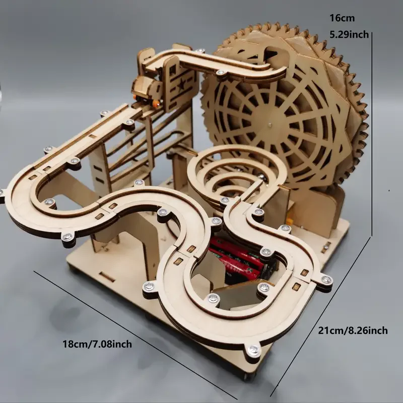 Wooden Puzzles Electric Catapult Track Device Marble Run Set Mechanical Model Science Maze Assembly Gift