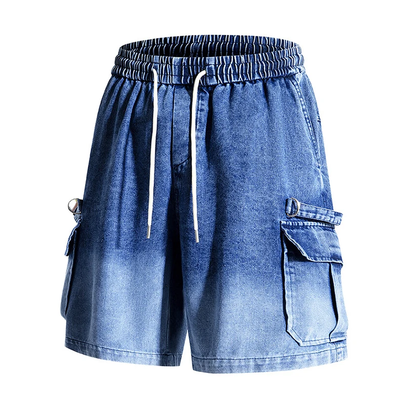 

High Quality Men's Gradient Washed Denim Shorts Jeans 2025 Summer Streetwear Knee-Length Denim Pants Youth Casual Jogger Trouser