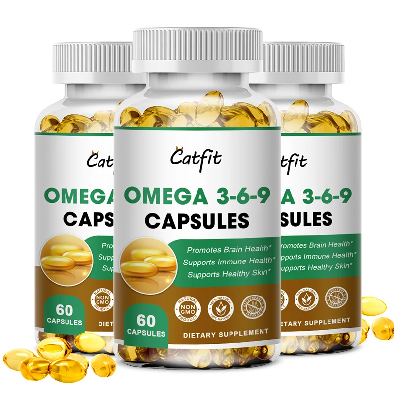 

Catfit Omega Fish Oil Capsules Rich in DHA EPA Skin Beauty Eyes Brain Health Hormone Balance Nutrition Diet Supplement for Men