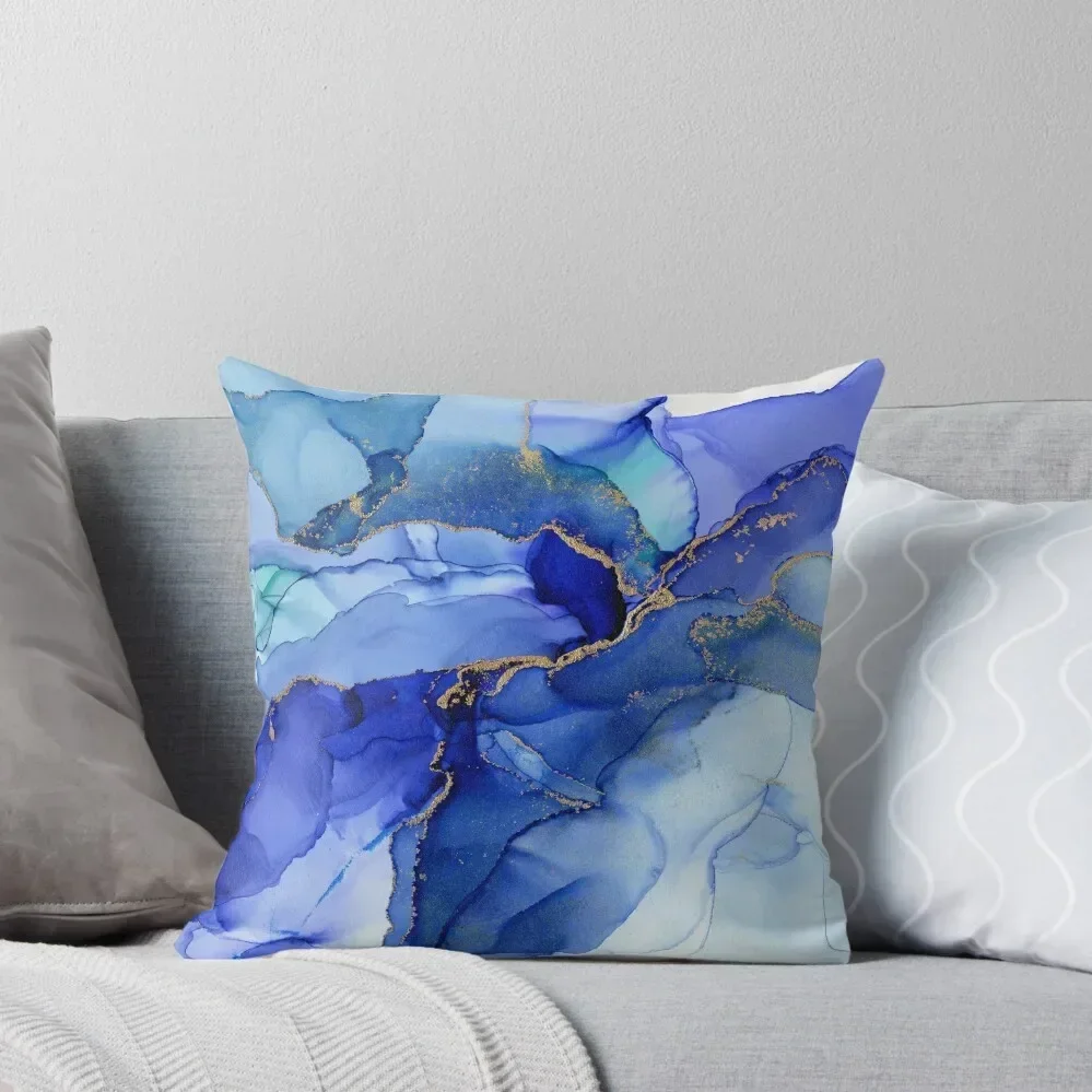 

Abstract Iris Blue Floral Ink Throw Pillow Cushion Cover For Sofa Room decorating items luxury home accessories pillow