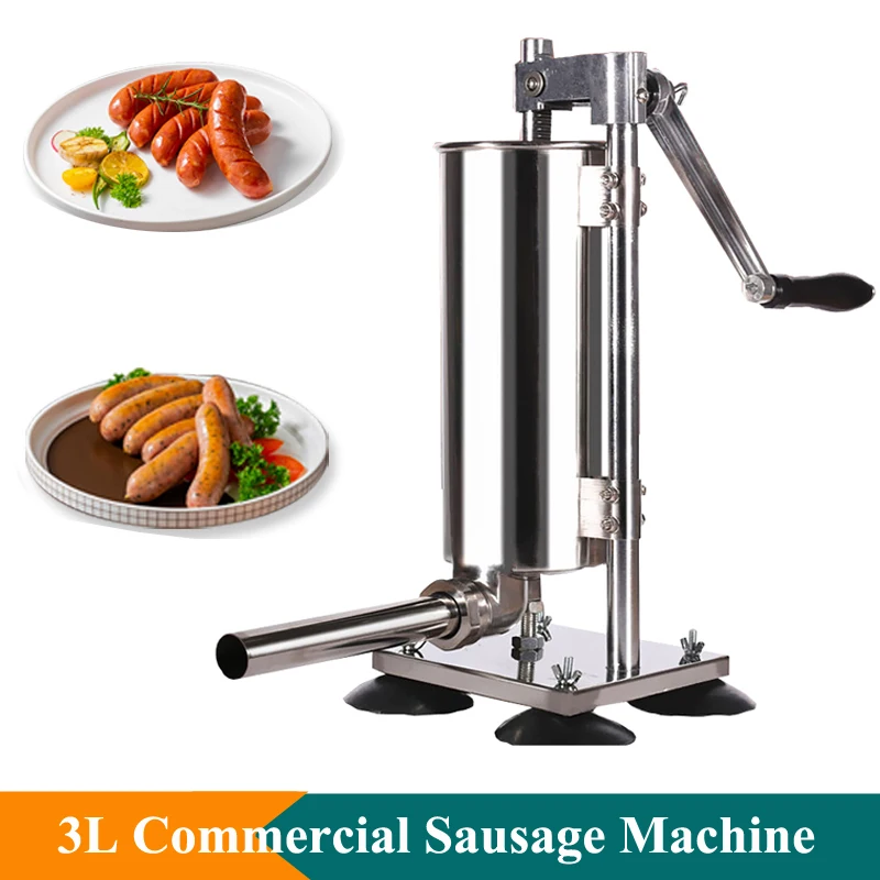 

3L Vertical Stainless Steel Home Commercial Use Manual Sausage Making Machine With 4 Stuffing Tubes Sausage Filler