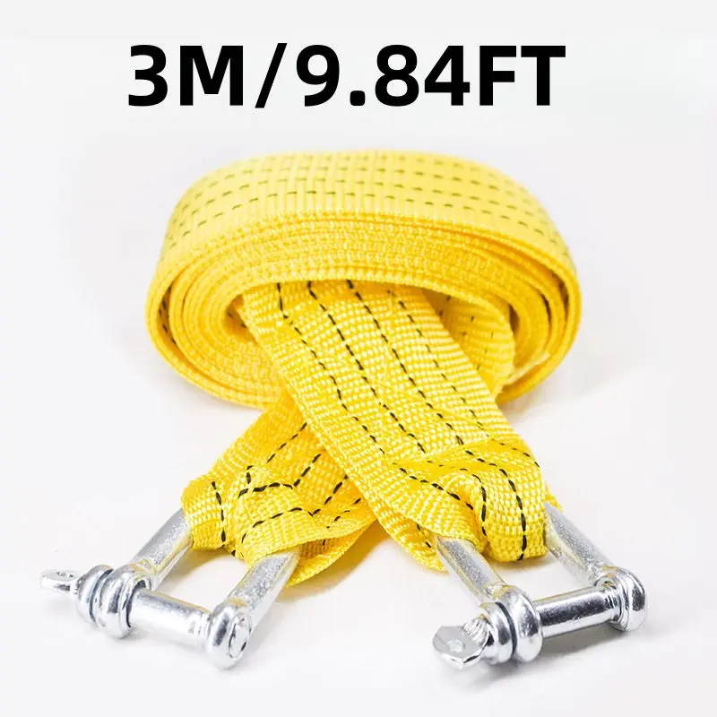 3m Heavy-Duty Emergency Towing Rope With U-Shaped Metal Hook Tensile Strength 54.43kg For Vehicle Rescue Camping Outdoor Use