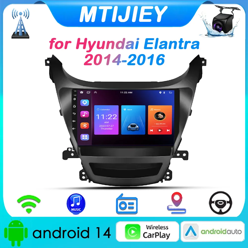 MTIJIEY Android14 2Din Android Car Radio Multimidia Video Player GPS Carplay Car Stereo for Hyundai Elantra 2014-2016 DSP AHD