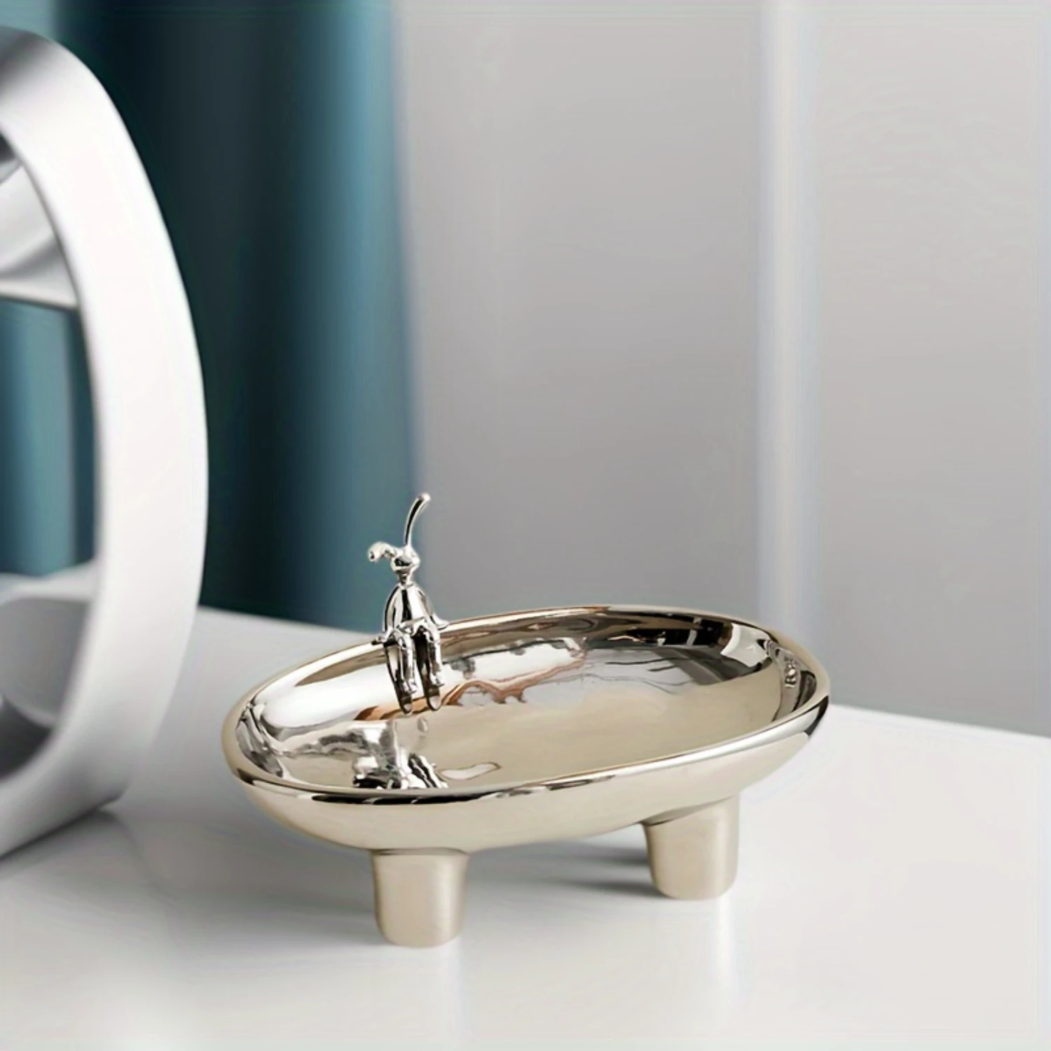 

1pc Jewelry Tray, Ring Earrings Necklace Decorative Display Plate, Household Organizer For Bedroom, Bathroom, Office, Desk, Ae