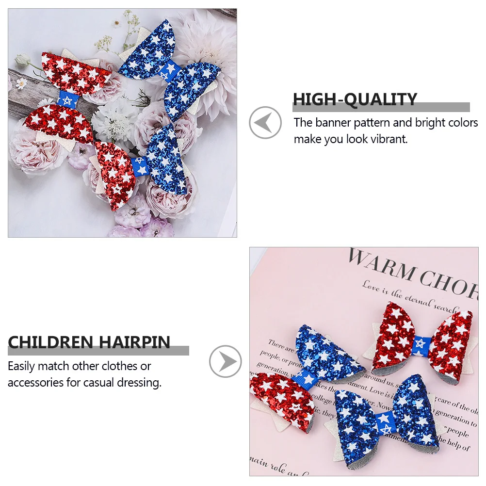 

3 Pcs Flag Hair Accessories Bows for Little Hairpin Independence Day Hairpins