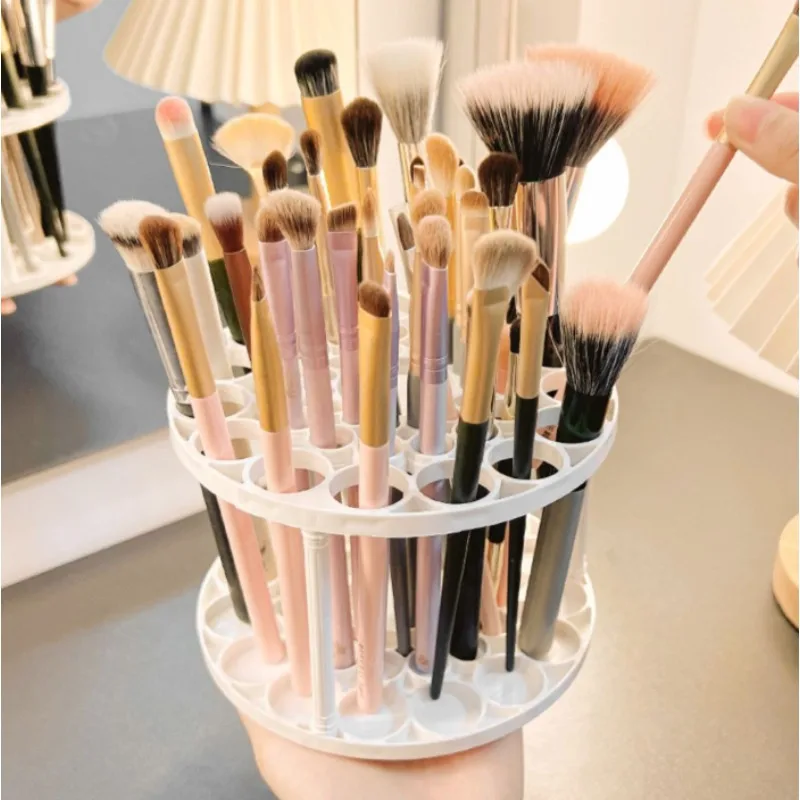 360° Rotating Desktop Organizer Plastic Storage shelf for Art Brushes Makeup Tools Glazed Finish Office Studio Accessory