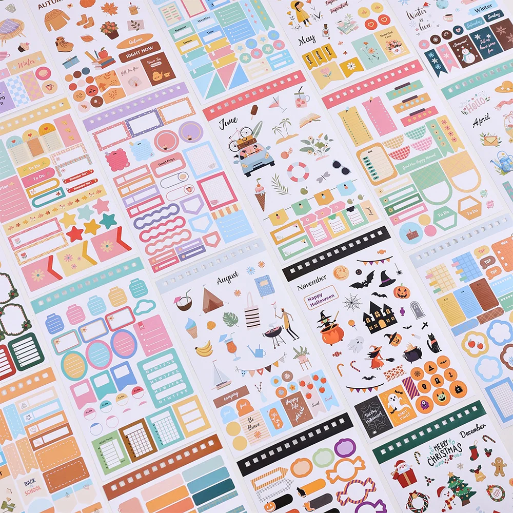 1213pcs Colorful Paper Label Sticker Book Daily Notes Marking Aesthetic Planning Coil Sticker Book Journal Scrapbooking Supplies
