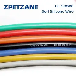 Cabo resistente ao calor, fio de silicone macio de cobre 12awg 14awg 16awg 18awg 20awg 22awg 24awg 26awg 28awg 30awg condutor trançado