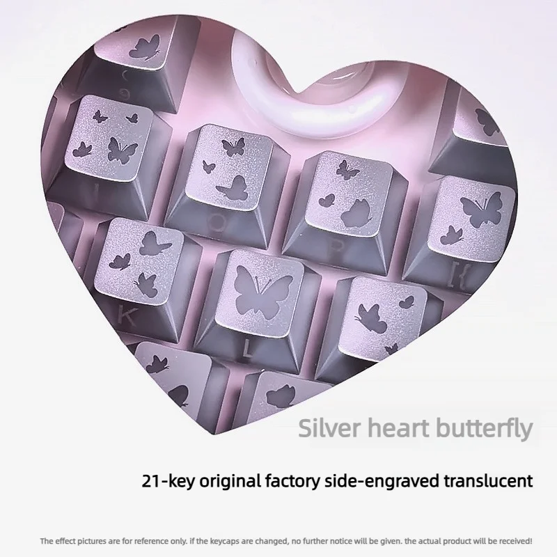 Butterfly Heart Keycaps 21 Keys Cherry Profile Side Printed Backlit for Magnetic Switch Mechanical Keyboard DIY