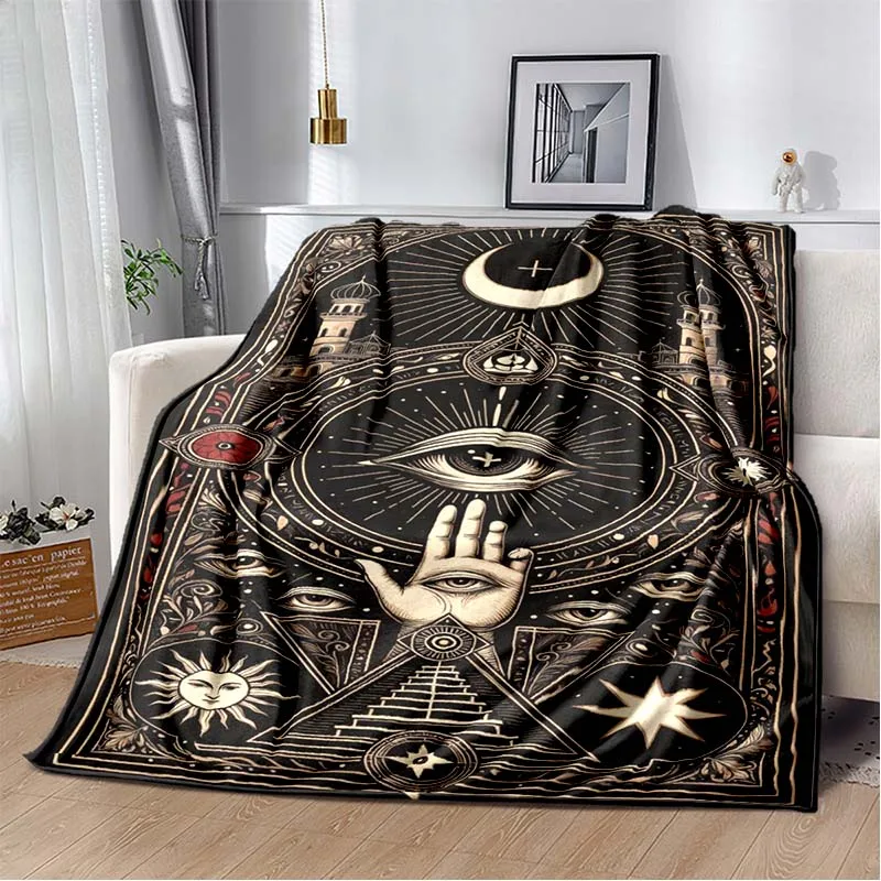 Vintage Freemason Masonic Symbol Print Flannel Blanket Ultra Soft Warm Throw For Bedroom Sofa Living Room Home Holiday DecorGift