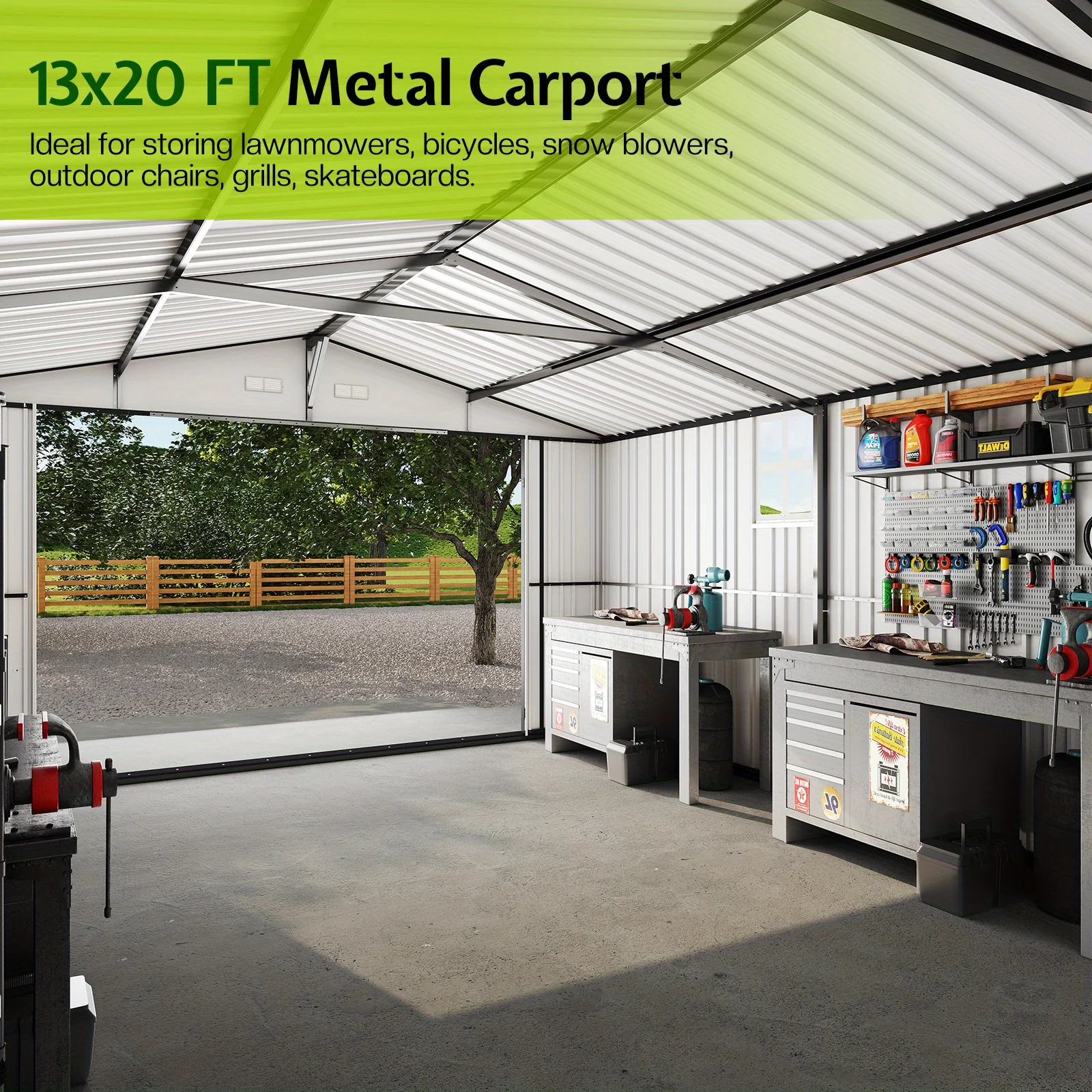 21x13x8 قدم كبير في الهواء الطلق المرآب سقيفة تخزين معدنية مع 2 أبواب 4 نوافذ كبيرة في الهواء الطلق المرآب المأوى للمركبة