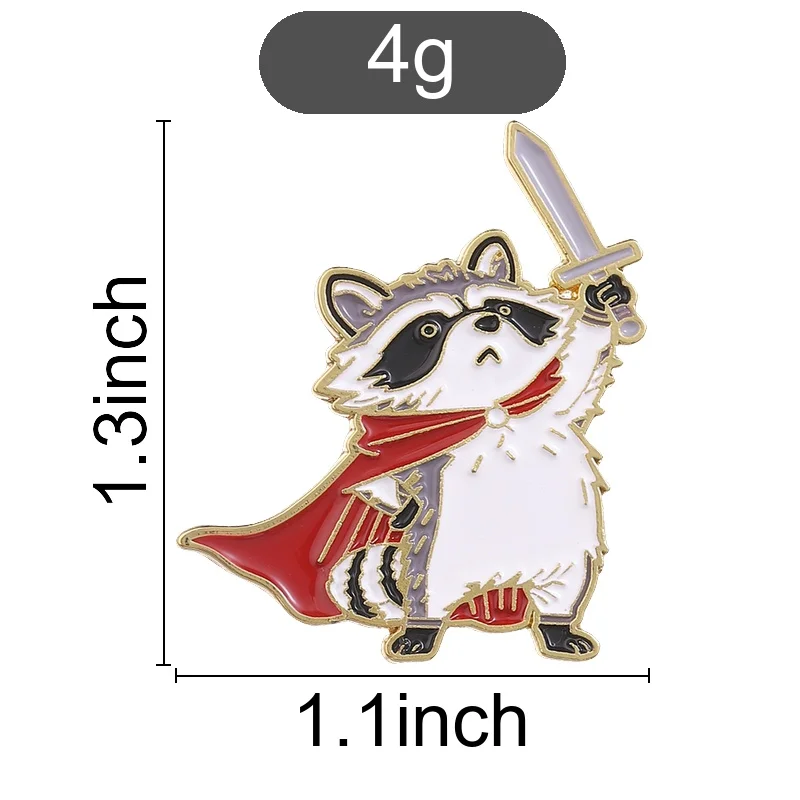 Knight Raccoon Badge Cartoon Warrior Raccoon With Sword Red Cape Enamel Pins Cute Animal Lapel Brooch Accessories Clothes Decor