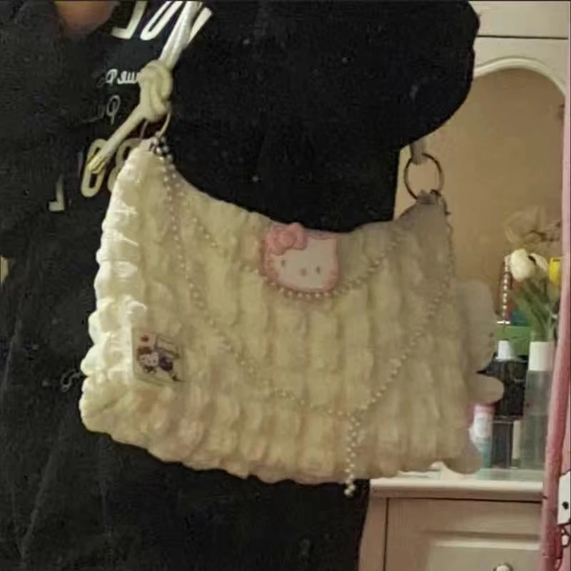 Sanrio Hello Kitty kontrastowa kolorowa torba na ramię perła torebka z łańcuszkiem moda pod pachami torba dziewczyna Tote Bag