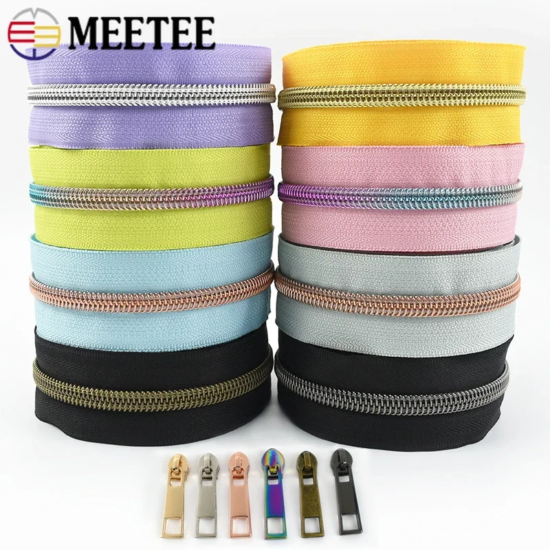 2M 5# Nylon Sewing Zipper Coil Zip Puller Slider Bag Closure Zippers By Meters Repair Roll Zips Head Garment DIY Accessories