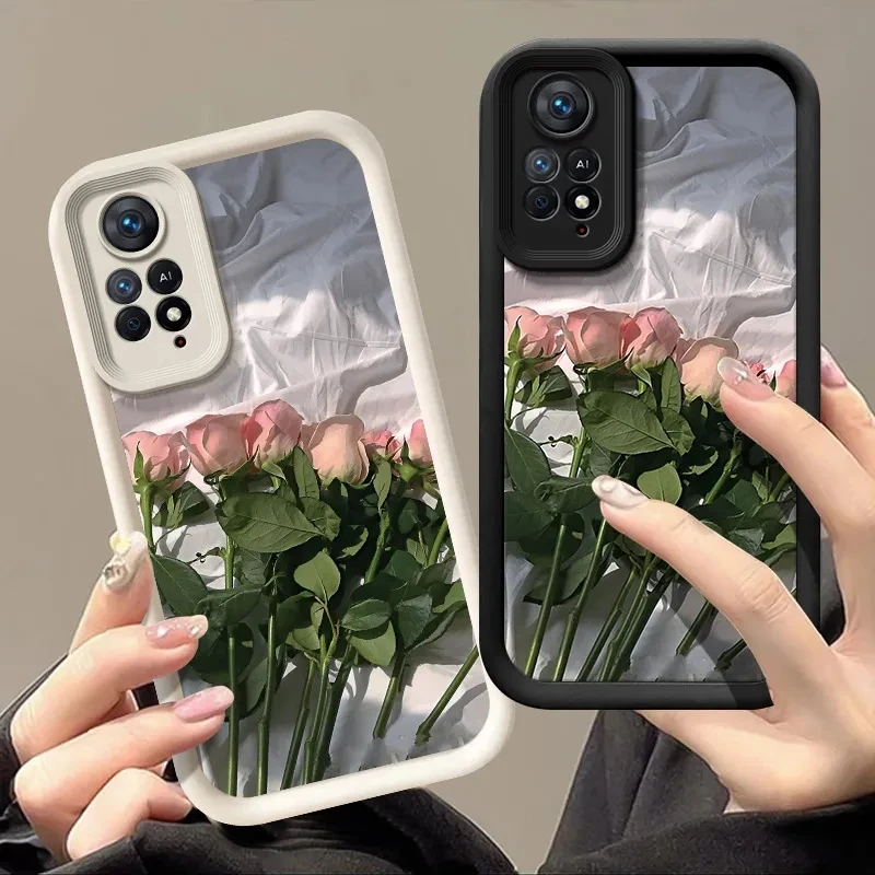 Rose Flower Silicone Case For Xiaomi Redmi Note 11 11S 10 10S 9 8 7 Pro Plus 4G 5G Coque Camera Lens Portector Cover