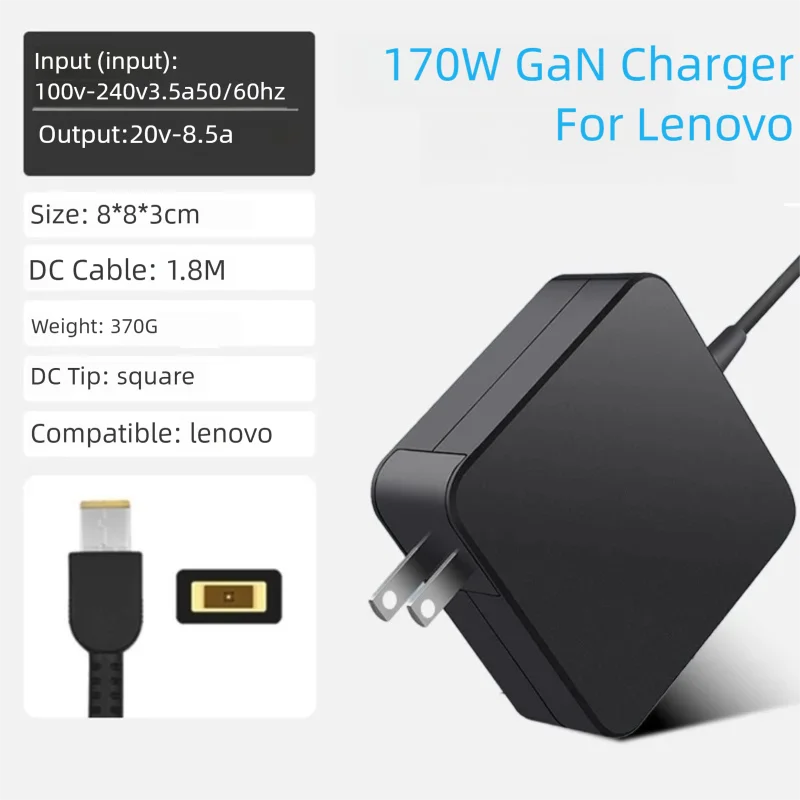 20V 8.5A 170W GaN Power Adapter For Lenovo Laptop Charger Legion 5 Y7000P Y720-15 P50 P51 P70 P71 W540 W541 T440p T540p 45N0514