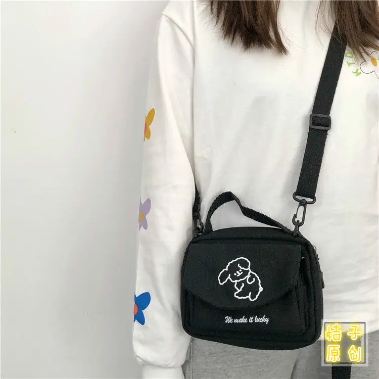 Teenager Frauen Messenger Bags Damen Canvas bedruckt süße kleine quadratische Tasche, Student Mädchen Cartoon Umhängetasche, Handy, Geldbörse – Detail 6