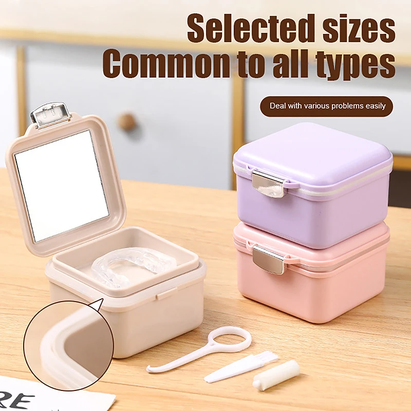 Invisible Braces Portable Soaking Cleaning Mirror Box Dentures Orthodontics Retainer Storage Container Tooth Sealed Case