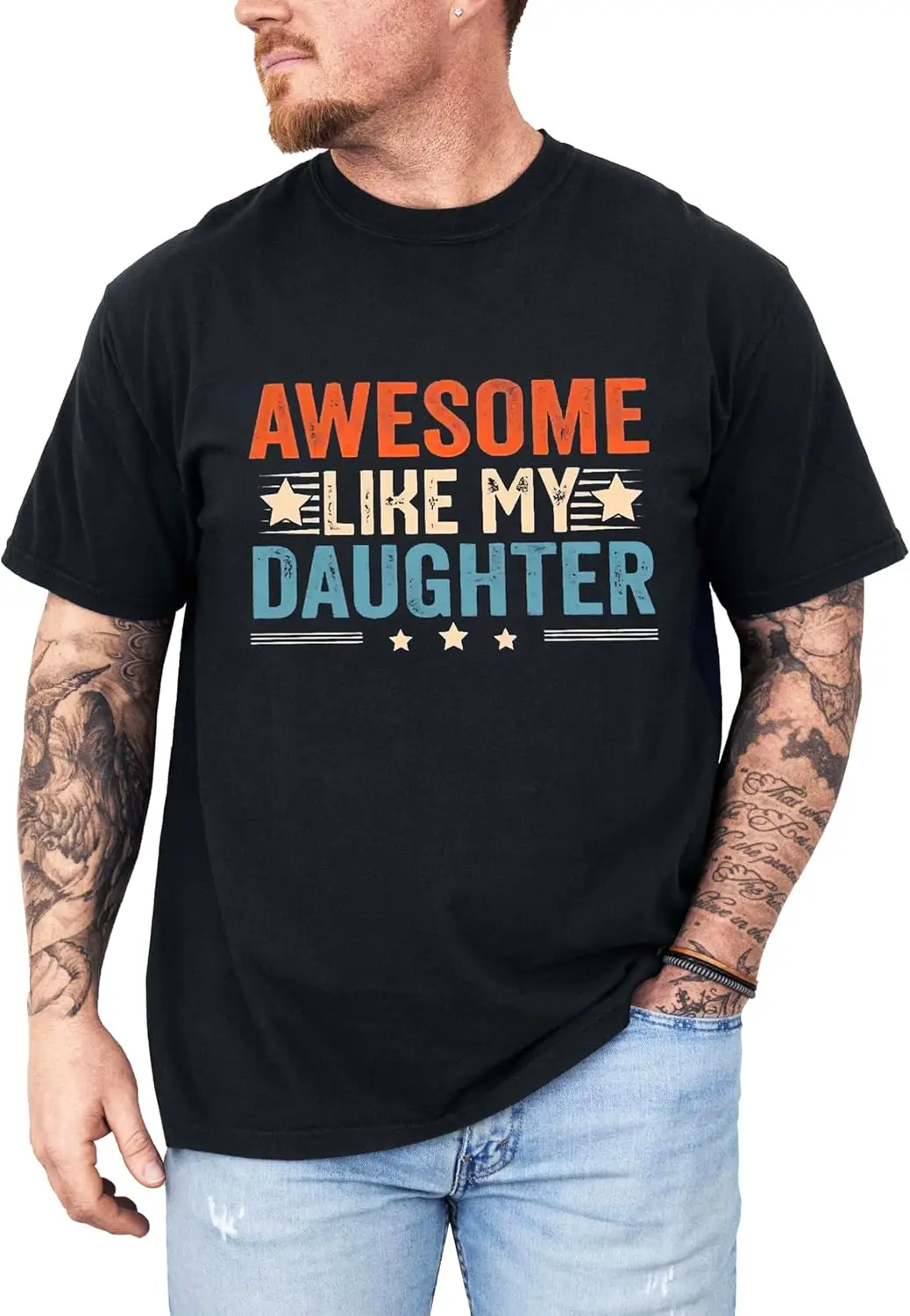 Awesome Like My Daughter Shirt Funny Dad Tshirt Sarcastic Saying Letter Print Tee for Father Dad