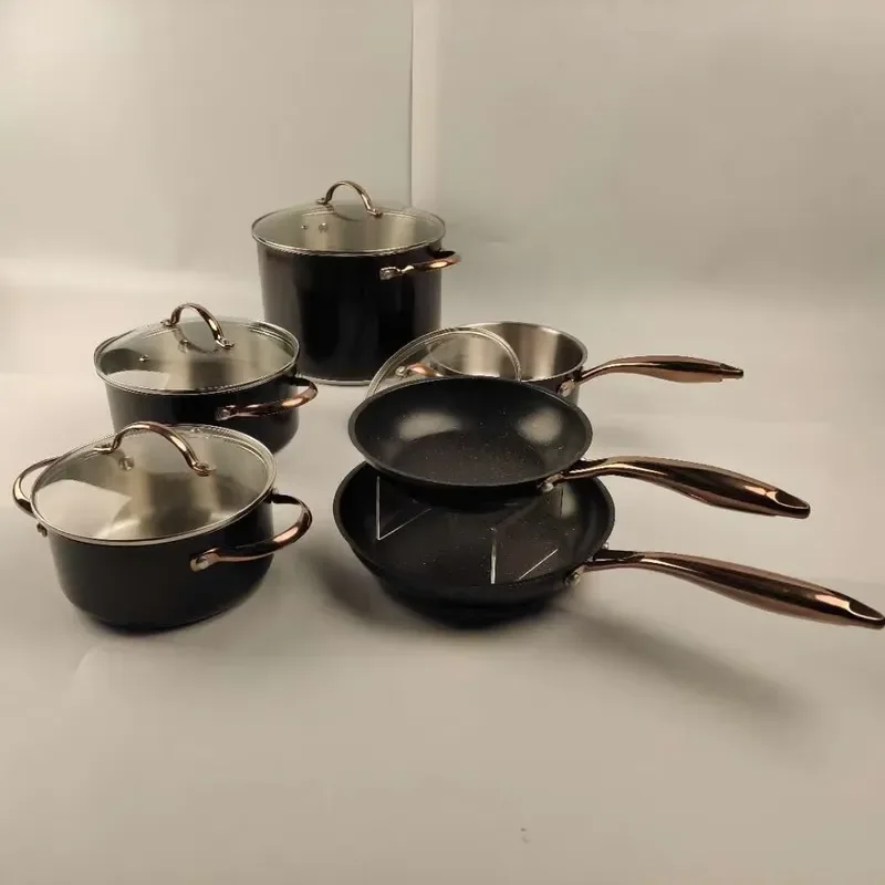PVD Copper Handle Nonstick Coating 304 Stainless Steel Cookware Sets 10pcs