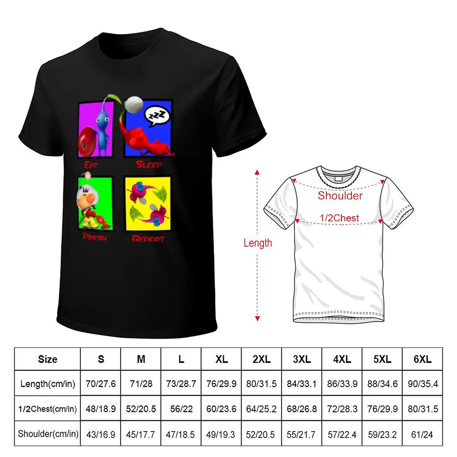 Eat sleep pikmin repeat T-Shirt Large Size Basic Casual T-Shirt