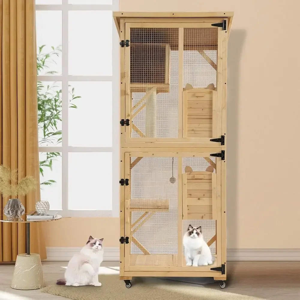 Outdoor Cat Enclosure with 4-Tier Playpen, Wheels, Resting Box, Waterproof Roof, Indoor Large Cat House Cage, and Scratching Pos view 4