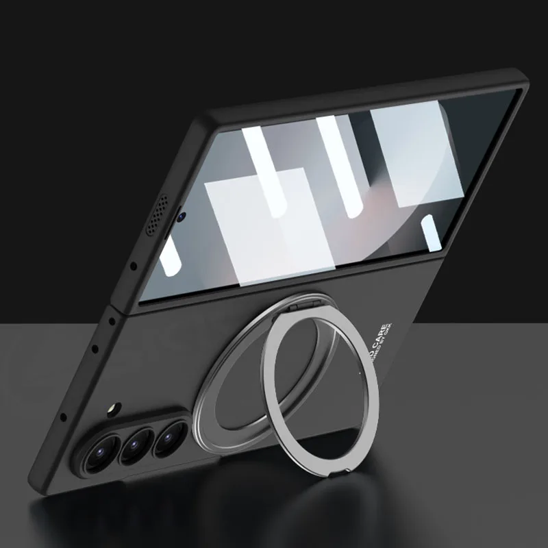 GKK Magnetic Holder Armor Case For Samsung Galaxy Z Fold 6 Screen Glass Wireless Charging Matte Cover For Galaxy Z Fold 6 Case