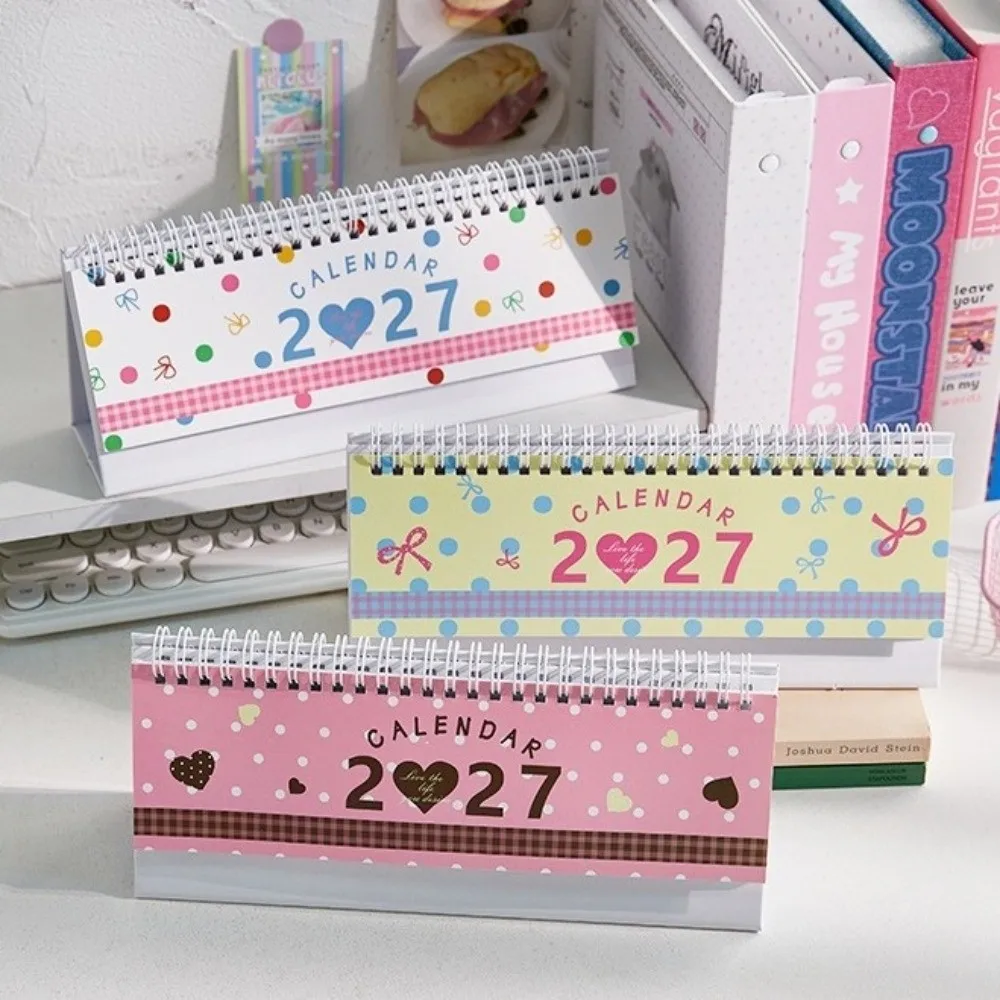 New Polka Dot 2027 Desk Calendar Foldable Stand Colorful Table Calendar Coil Calendar Home Office